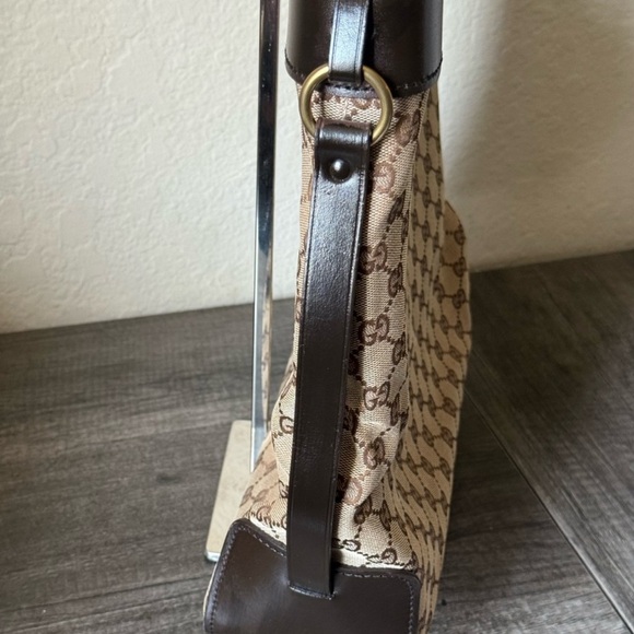 EUC Gucci Vintage Beige and Dark Brown Canvas and Leather Signature Tote Bag - Picture 3 of 12